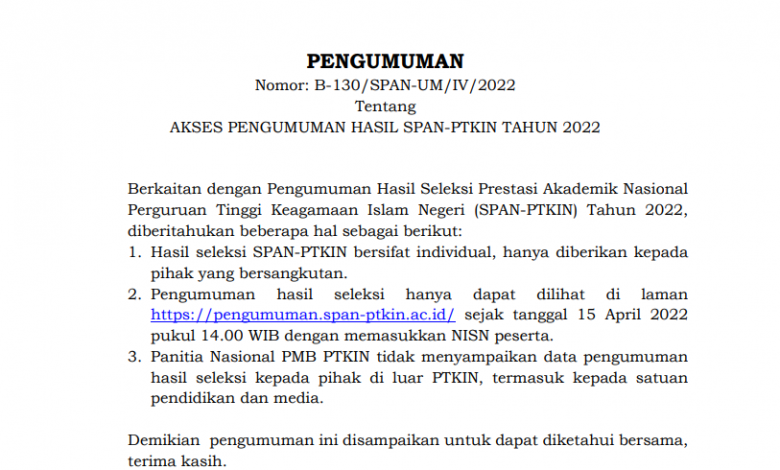 PCNU PATI - Hari Ini Mahasiswa Baru Jalur SPAN-PTKIN 2022 Diumumkan.