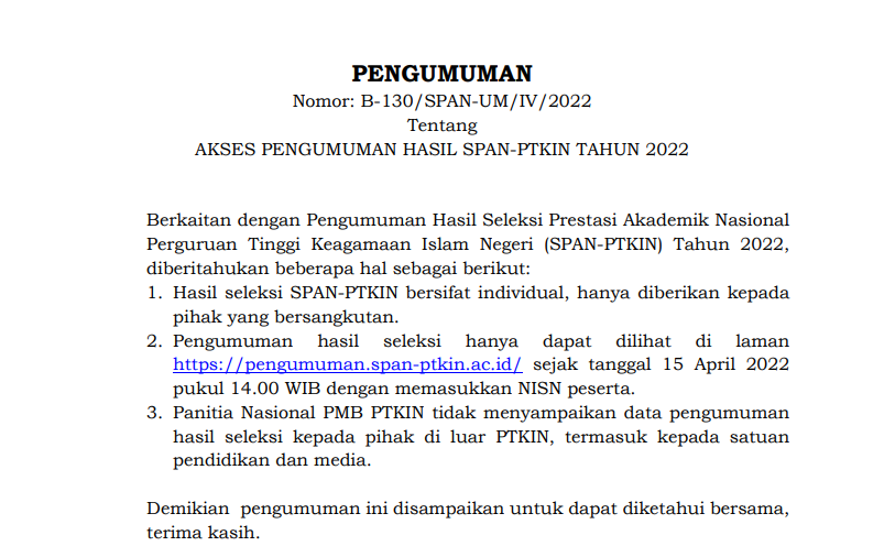 PCNU PATI - Hari Ini Mahasiswa Baru Jalur SPAN-PTKIN 2022 Diumumkan.