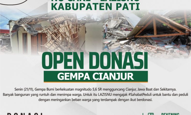 PCNU-Lazisnu Ajak Warga Bantu Korban Gempa Cianjur