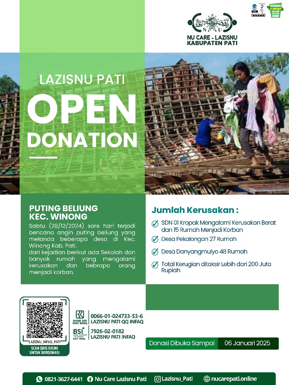 Ketua Lazisnu Ajak Warga Bantu Korban Puting Beliung