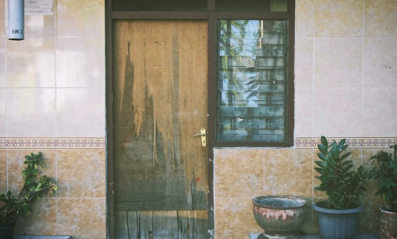 closed brown wooden door