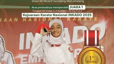 Ini Sosok Adzkia, Murid Kelas 6 MI Ma’arif Gondang Juara I Karate Nasional Indikado 2025