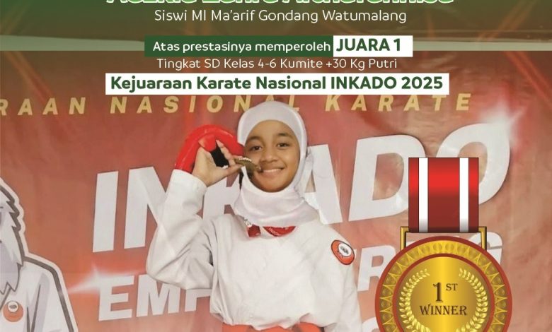 Ini Sosok Adzkia, Murid Kelas 6 MI Ma’arif Gondang Juara I Karate Nasional Indikado 2025