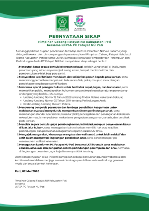 Kembalikan Marwah Pesantren, Fatayat NU Pati Desak Pelaku Kekerasan Seksual Dihukum Maksimal