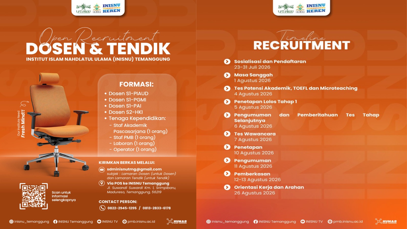 ‎INISNU Temanggung Buka Rekrutmen Dosen dan Tenaga Kependidikan, Pendaftaran Dibuka hingga 31 Juli 2026