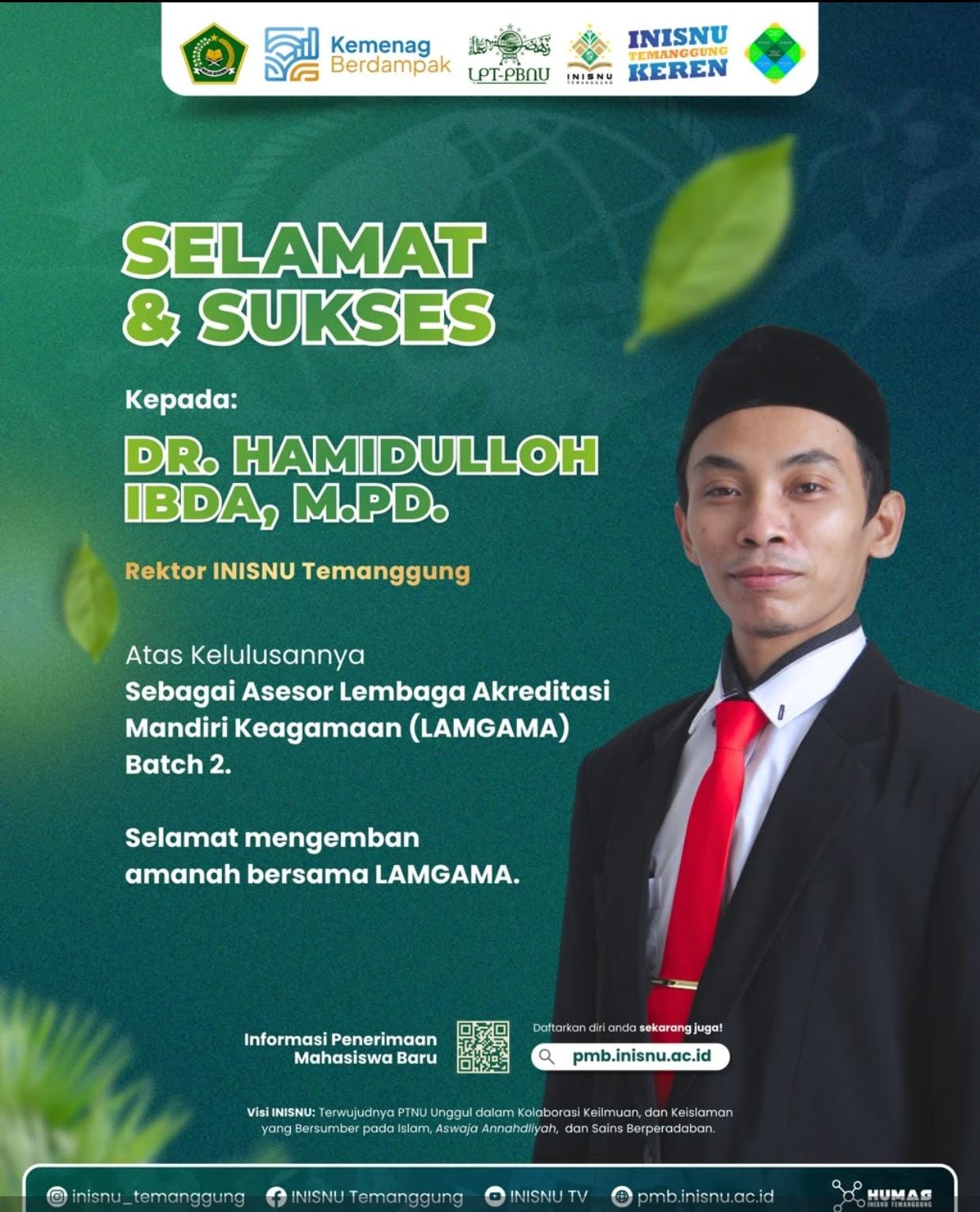 Rektor INISNU Temanggung Lolos Seleksi Asesor LAMGAMA